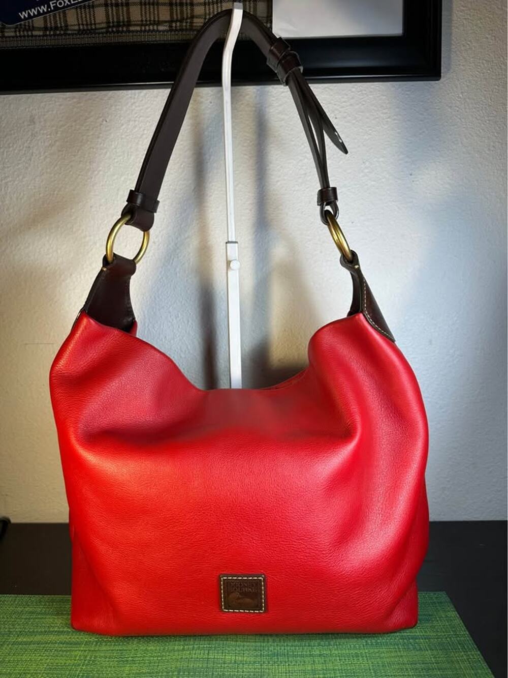 Dooney & Bourke Red Smooth Leather O-Ring Hobo Bag